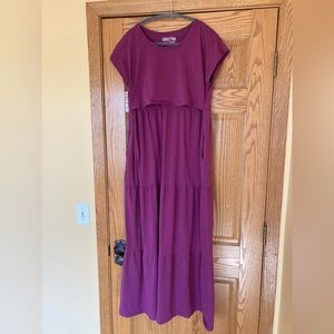 Latched Mama Cotton Tiered T-Shirt Maxi Dress in Dusty Purple